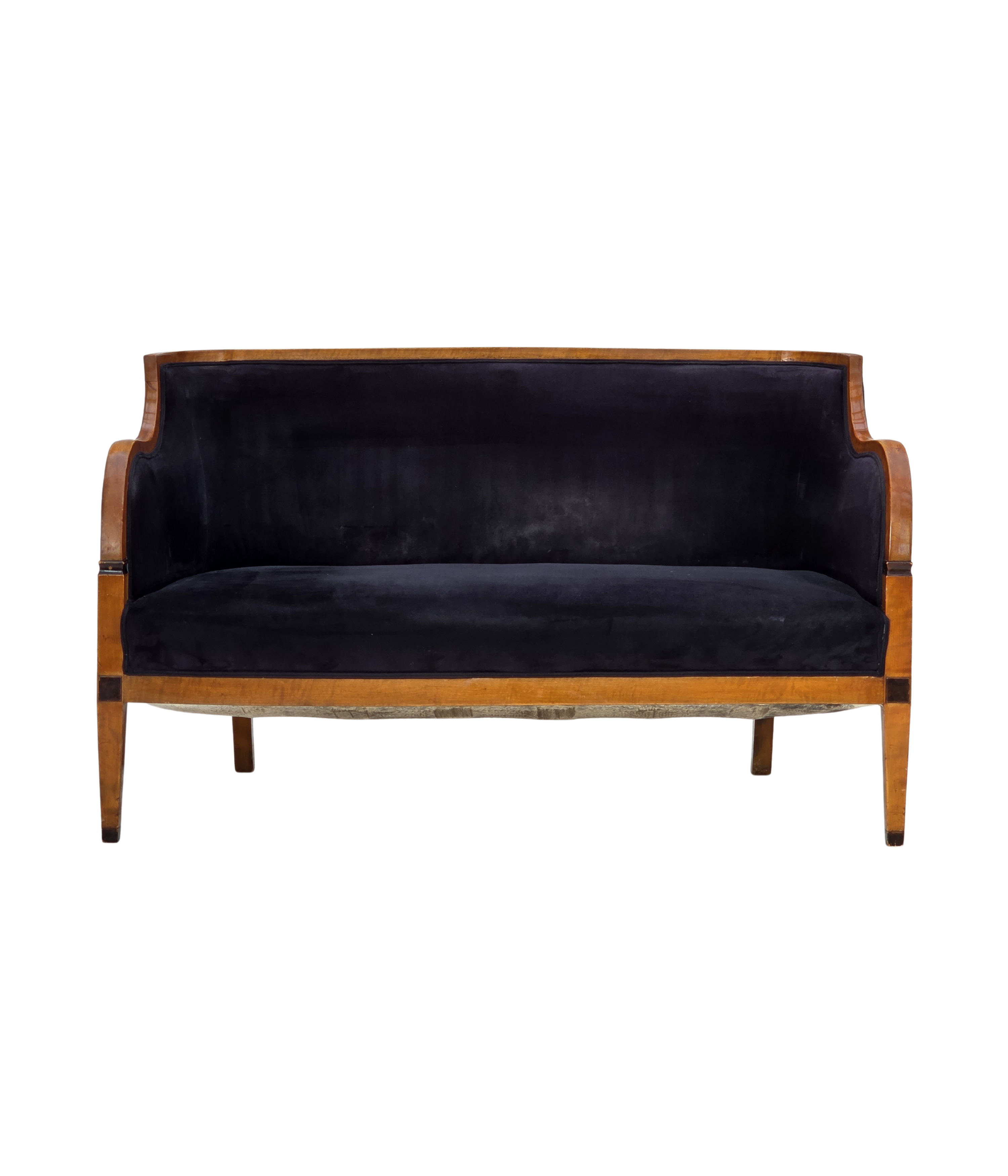 Danish_Art_Deco_2-Seater_Sofa_in_Blue_Velour_with_Lacquered_Ash_Frame,_1950s