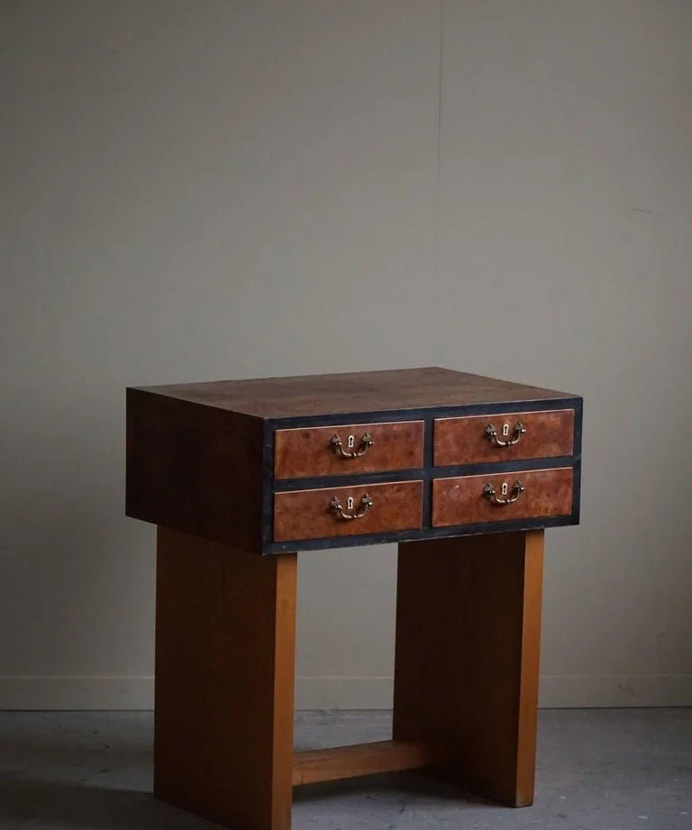 Danish_Art_Deco_Console_Table_with_Drawers_in_Elm_&_Burl_Wood,_1940s