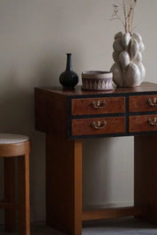 Danish_Art_Deco_Console_Table_with_Drawers_in_Elm_&_Burl_Wood,_1940s