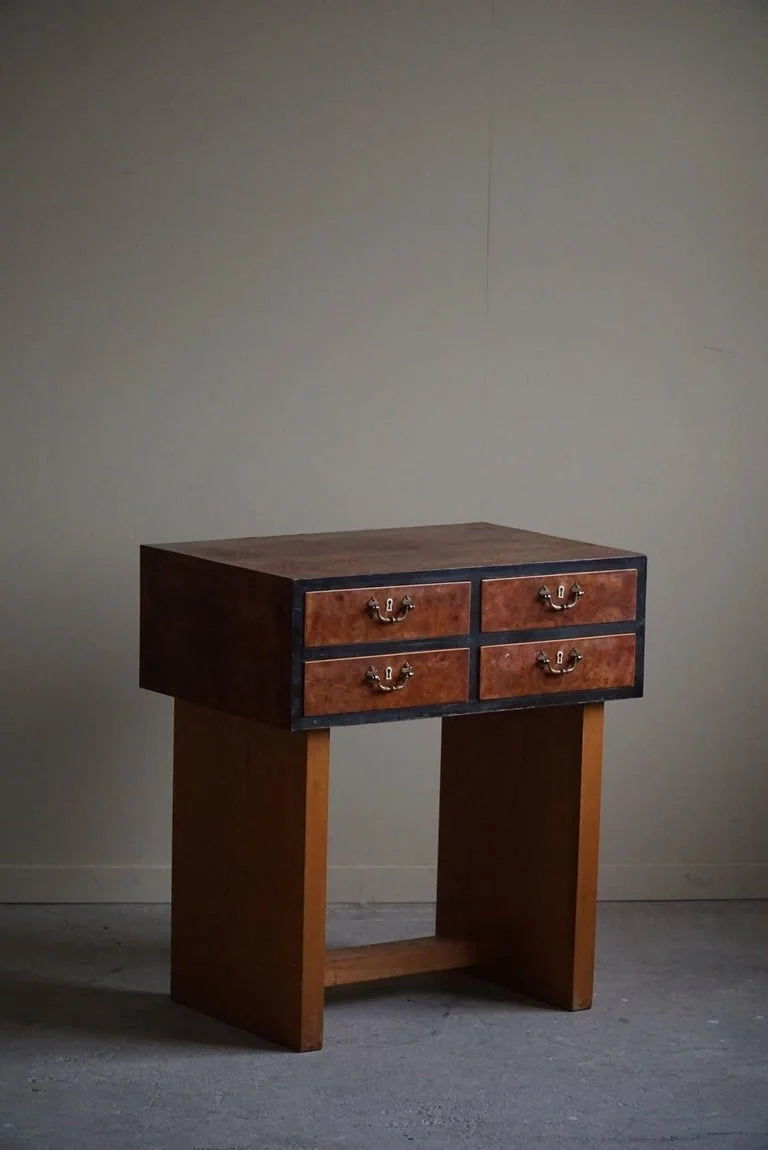 Danish_Art_Deco_Console_Table_with_Drawers_in_Elm_&_Burl_Wood,_1940s