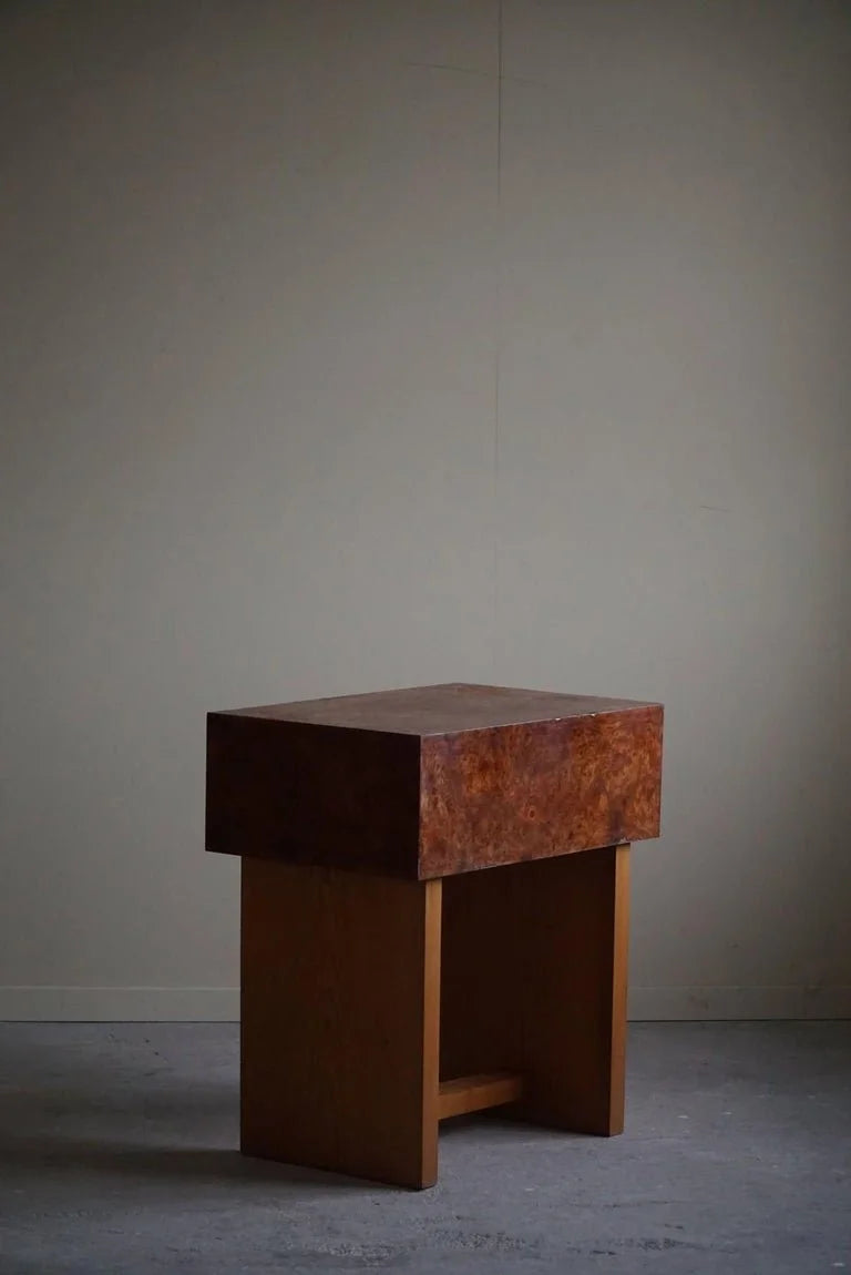Danish_Art_Deco_Console_Table_with_Drawers_in_Elm_&_Burl_Wood,_1940s
