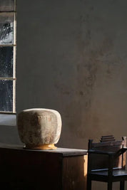 Danish_Art_Deco_Sculptural_Pouf_Stool_in_Burl_Wood_and_Fabric,_1940s