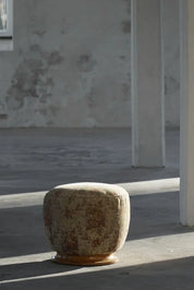 Danish_Art_Deco_Sculptural_Pouf_Stool_in_Burl_Wood_and_Fabric,_1940s