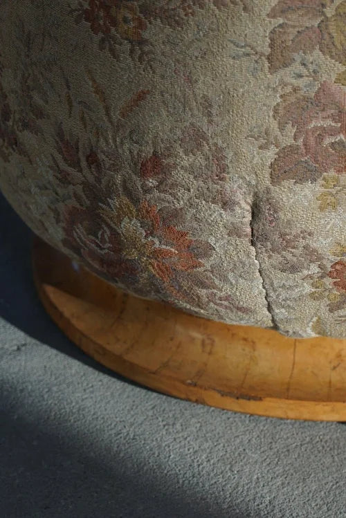 Danish_Art_Deco_Sculptural_Pouf_Stool_in_Burl_Wood_and_Fabric,_1940s