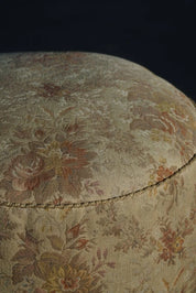Danish_Art_Deco,_Sculptural_Round_Pouf_in_Fabric_&_Burl_Wood,_1940s