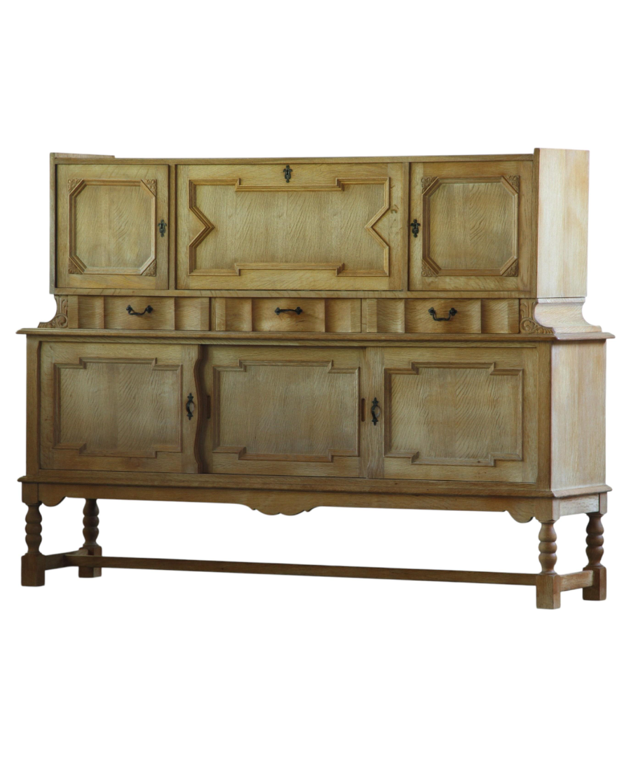 Danish_Brutalist_Light_Oak_Storage_Cabinet_with_Drawers_and_Carved_Doors,_Henning_Kjærnulf_Style,_1960s