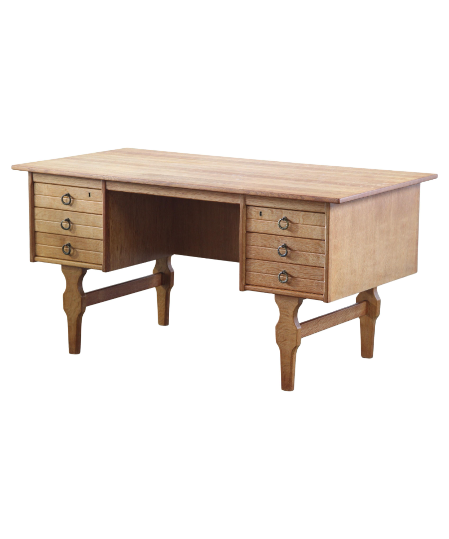 Danish_Brutalist_Oak_Executive_Desk_with_Six_Drawers_and_Bookshelf,_Attributed_to_Henning_Kjærnulf,_1960s