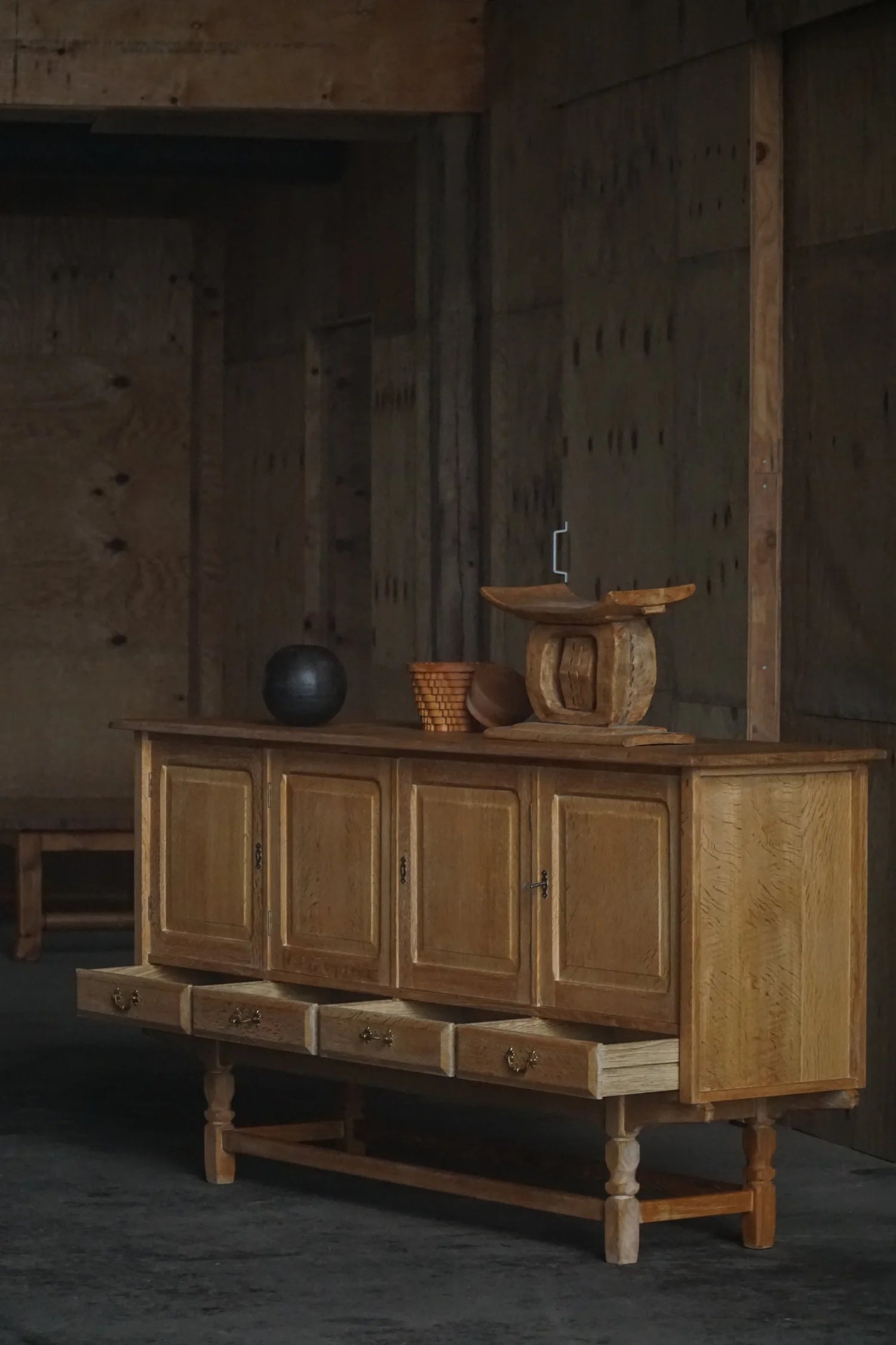 Danish_Brutalist_Oak_Sideboard_by_Cabinetmaker,_Scandinavian_Modern_Credenza,_1960s