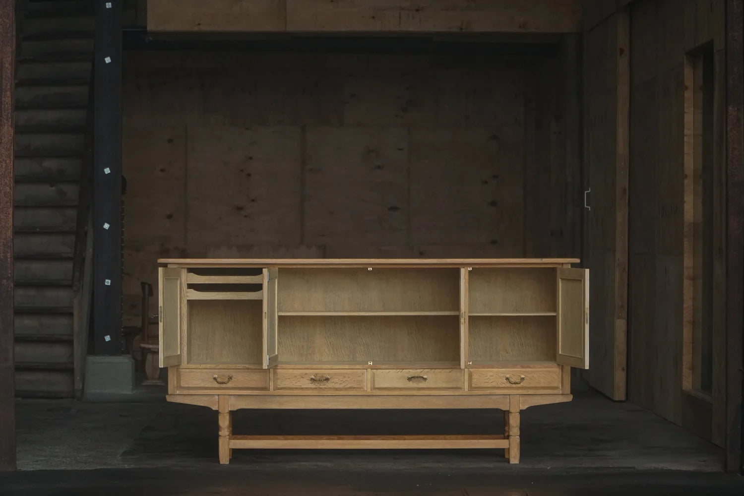 Danish_Brutalist_Oak_Sideboard_by_Cabinetmaker,_Scandinavian_Modern_Credenza,_1960s