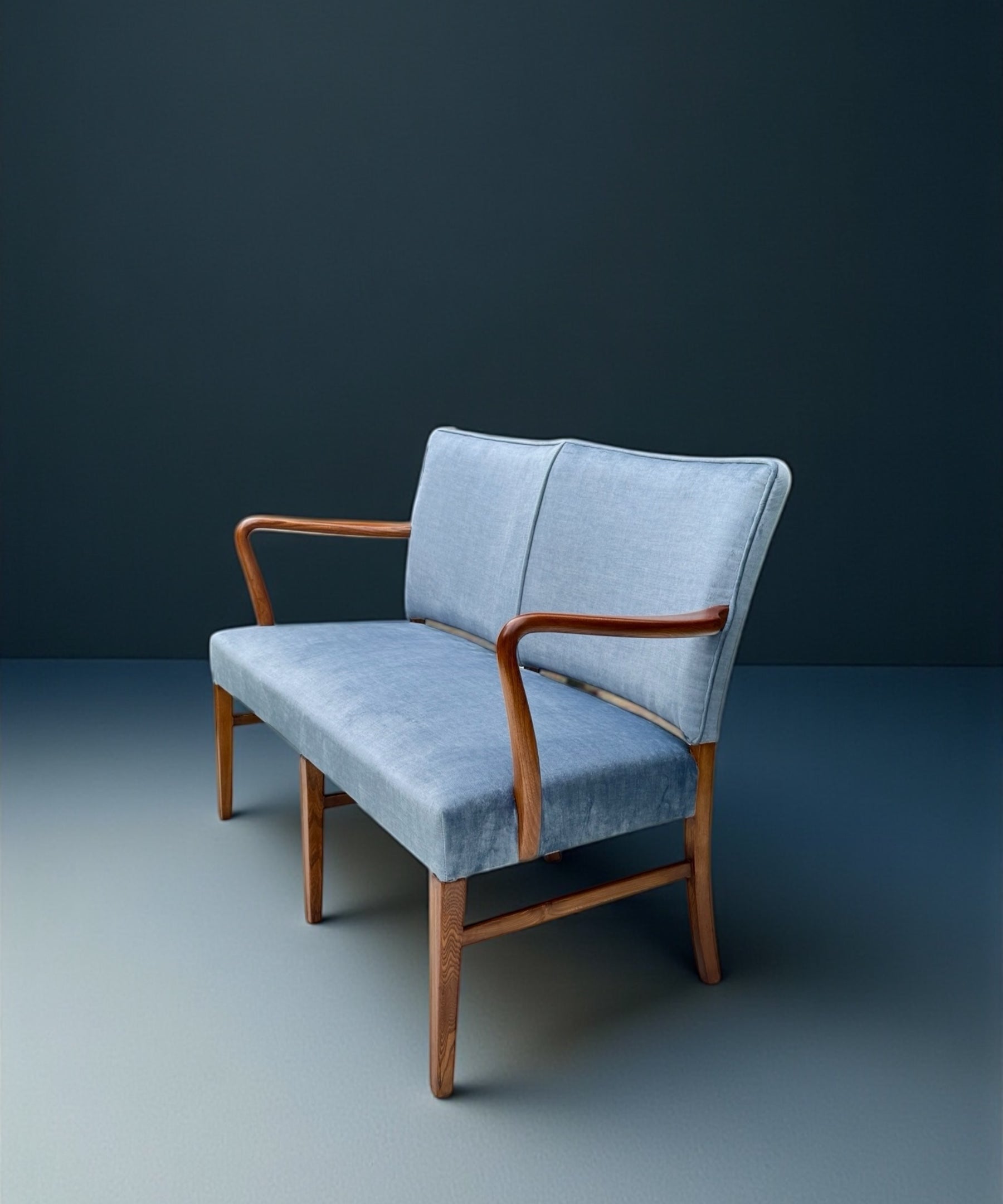 Danish_Two_Seater_Sofa_in_Walnut_and_Light_Blue_Velvet
