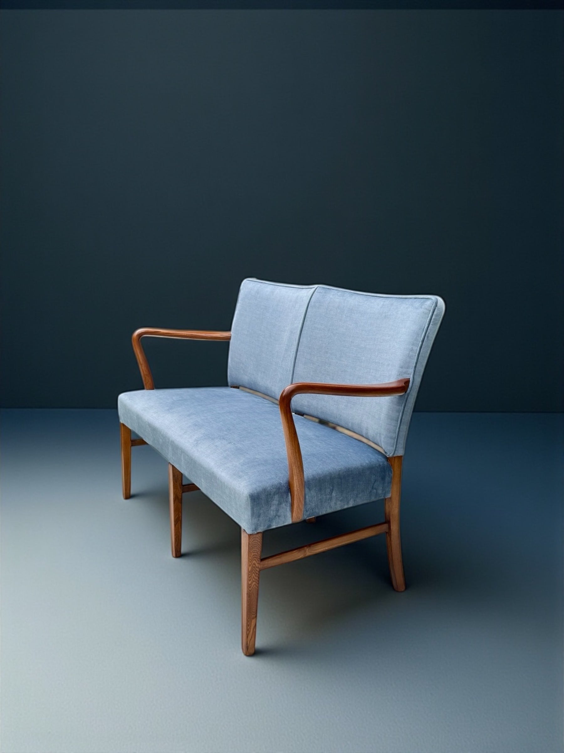 Danish_Two_Seater_Sofa_in_Walnut_and_Light_Blue_Velvet