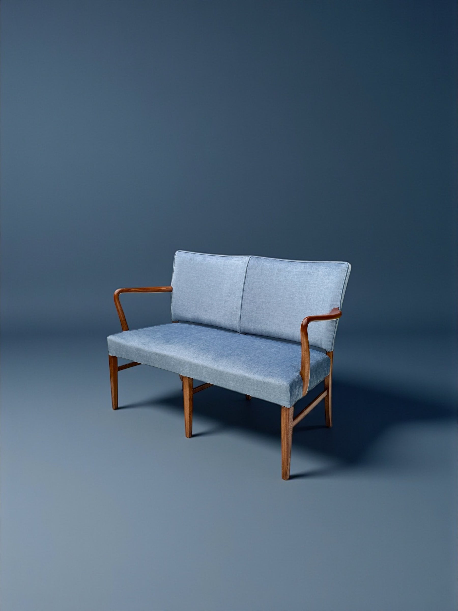 Danish_Two_Seater_Sofa_in_Walnut_and_Light_Blue_Velvet