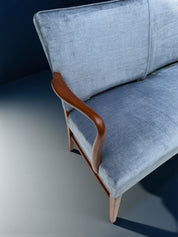 Danish_Two_Seater_Sofa_in_Walnut_and_Light_Blue_Velvet