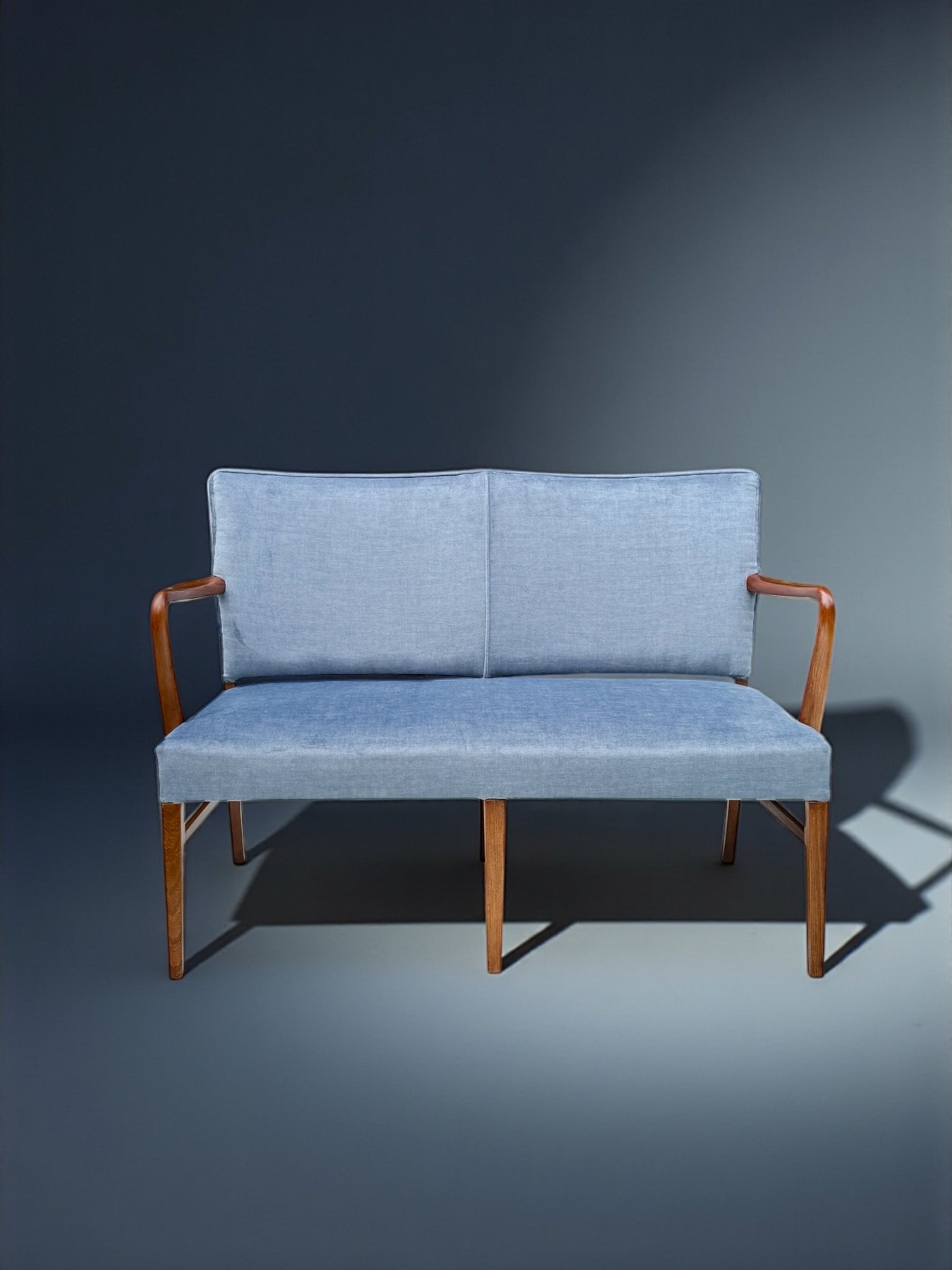 Danish_Two_Seater_Sofa_in_Walnut_and_Light_Blue_Velvet