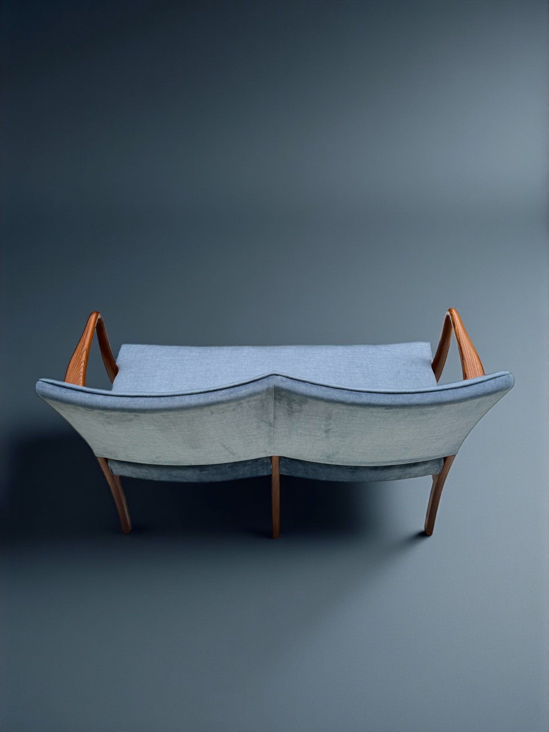Danish_Two_Seater_Sofa_in_Walnut_and_Light_Blue_Velvet