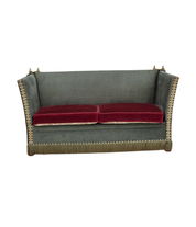 Danish_Drop-Arm_Spanish_2-Seater_Sofa_in_Green_and_Red_Velour,_1960s–1970s