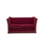 Danish_Drop-Arm_Spanish_2-Seater_Sofa_in_Red_Velour_with_Ash_Legs,_1970s