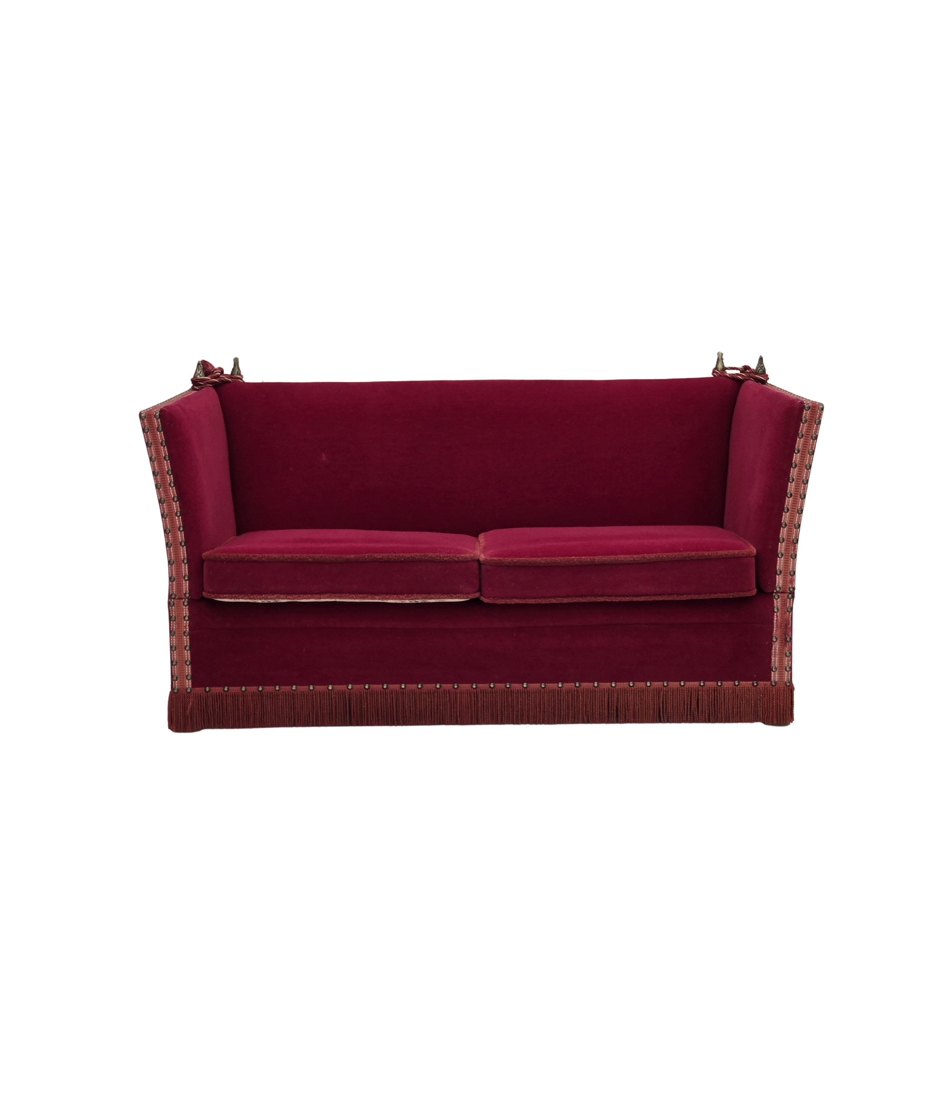 Danish_Drop-Arm_Spanish_2-Seater_Sofa_in_Red_Velour_with_Ash_Legs,_1970s