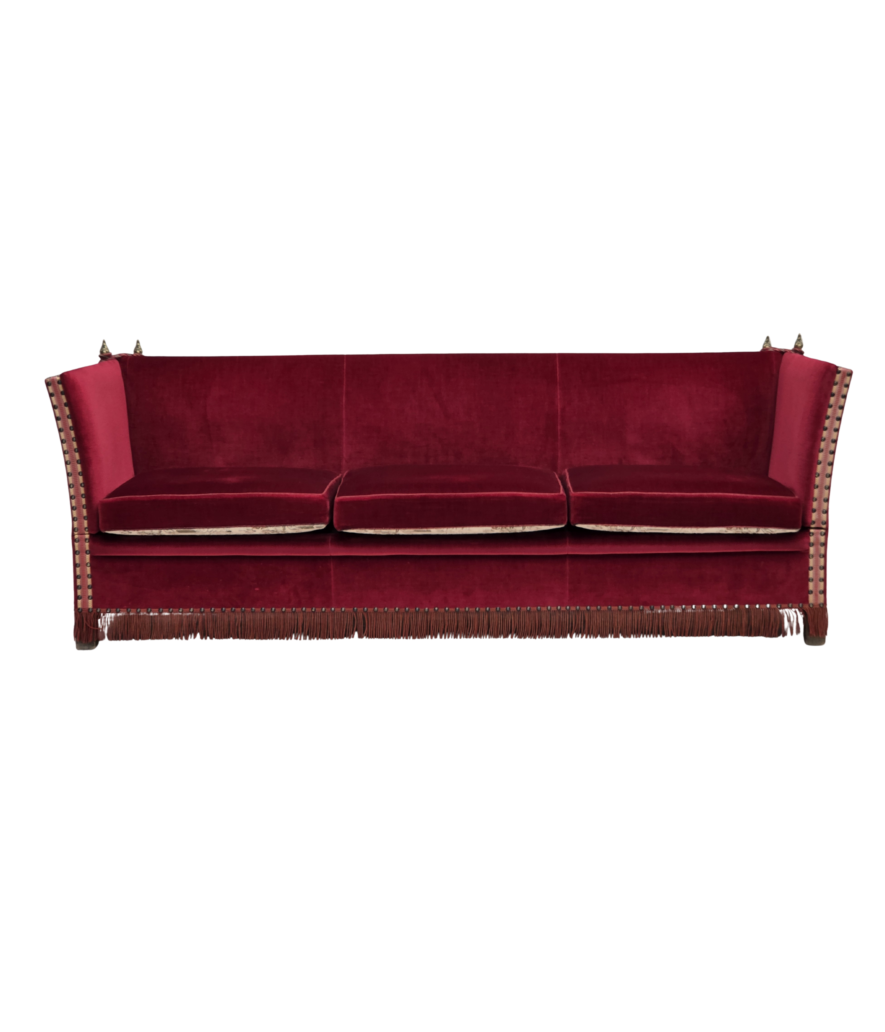 Danish_Drop-Arm_Spanish_3-Seater_Sofa_in_Red_Velour_with_Ash_Legs,_1970s