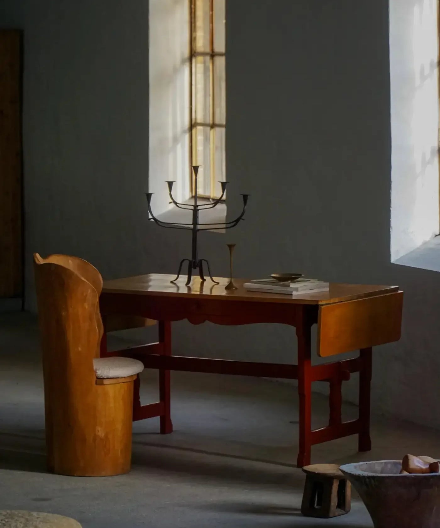 Danish_Extendable_Writing_Desk_and_Dining_Table_in_Solid_Wood_with_Drawer,_19th_Century