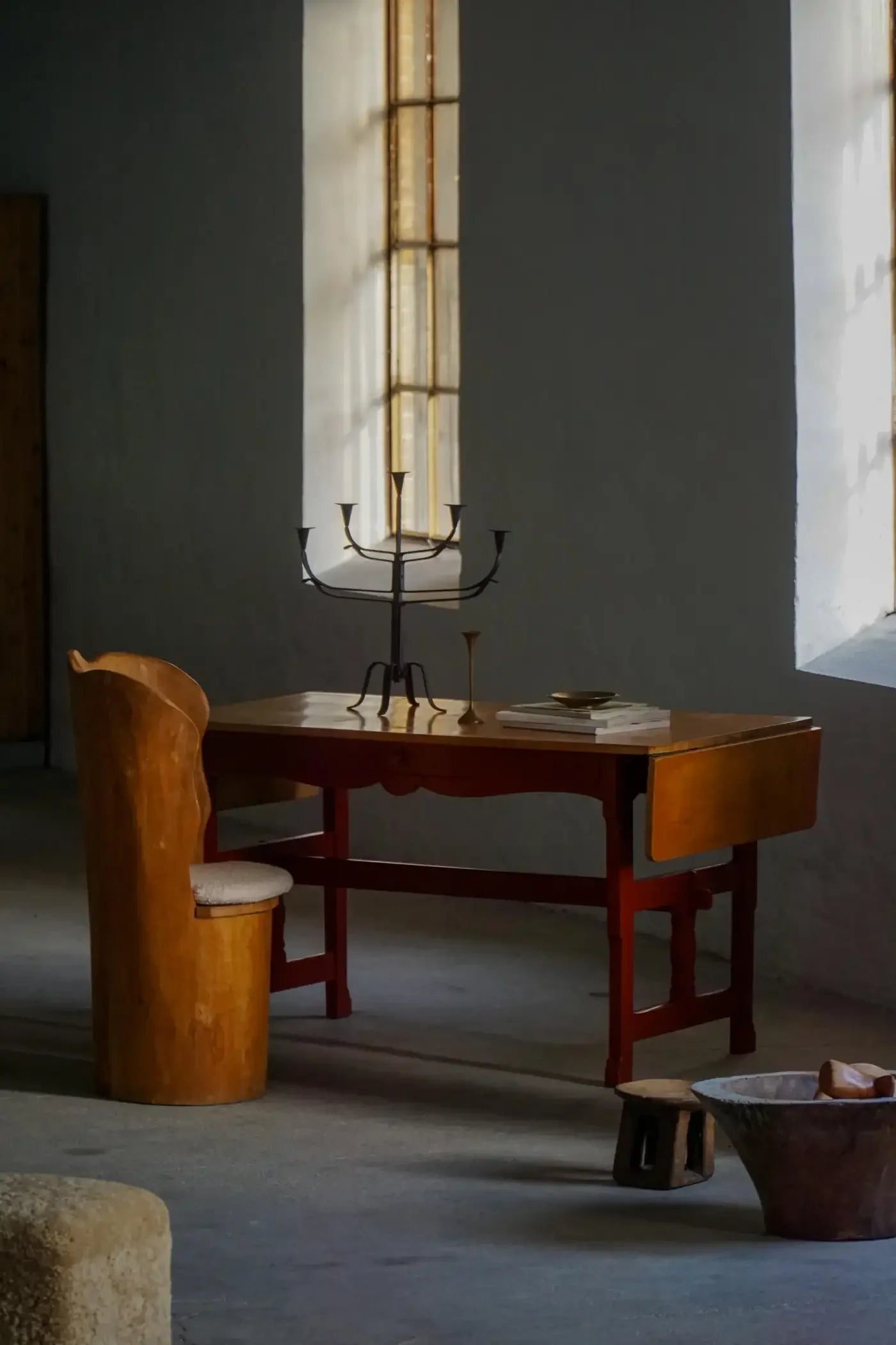 Danish_Extendable_Writing_Desk_and_Dining_Table_in_Solid_Wood_with_Drawer,_19th_Century
