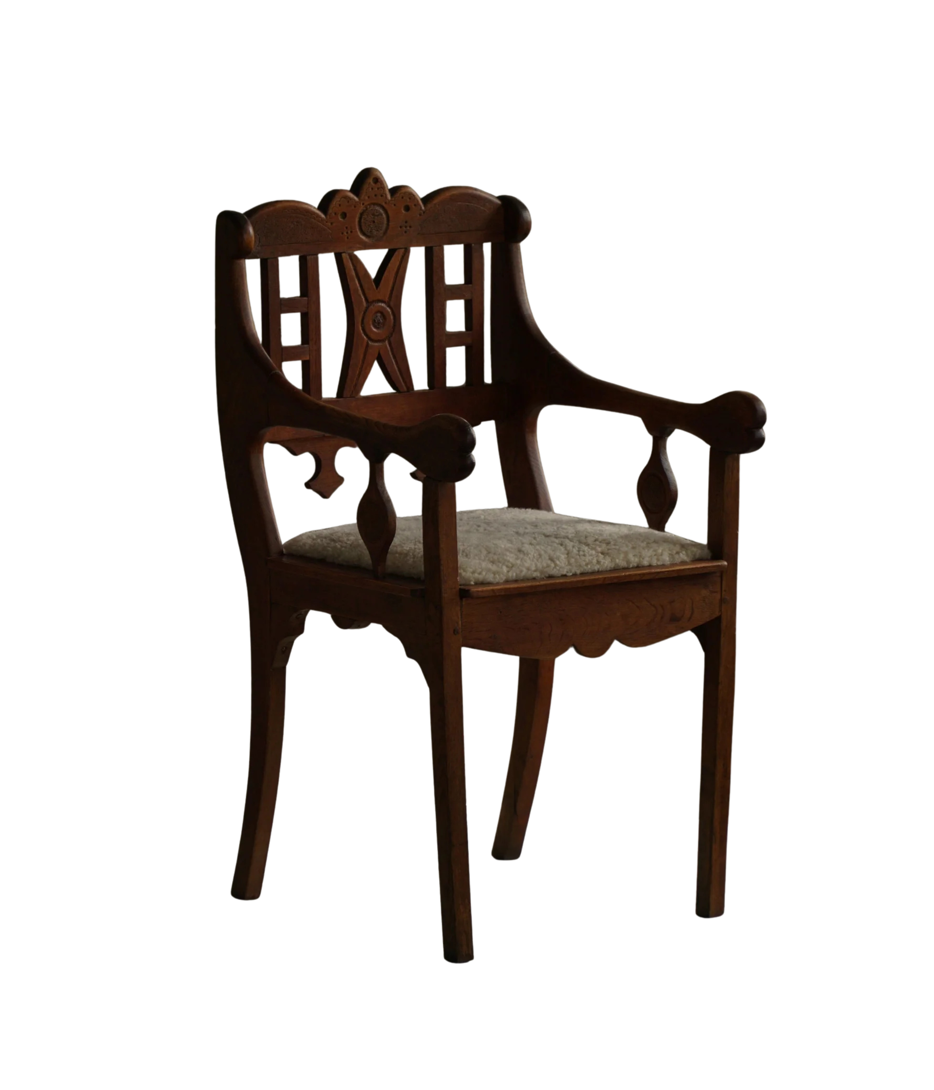 Danish_Folk_Art_Armchair_in_Oak_and_Lambswool,_Early_20th_Century_Scandinavian