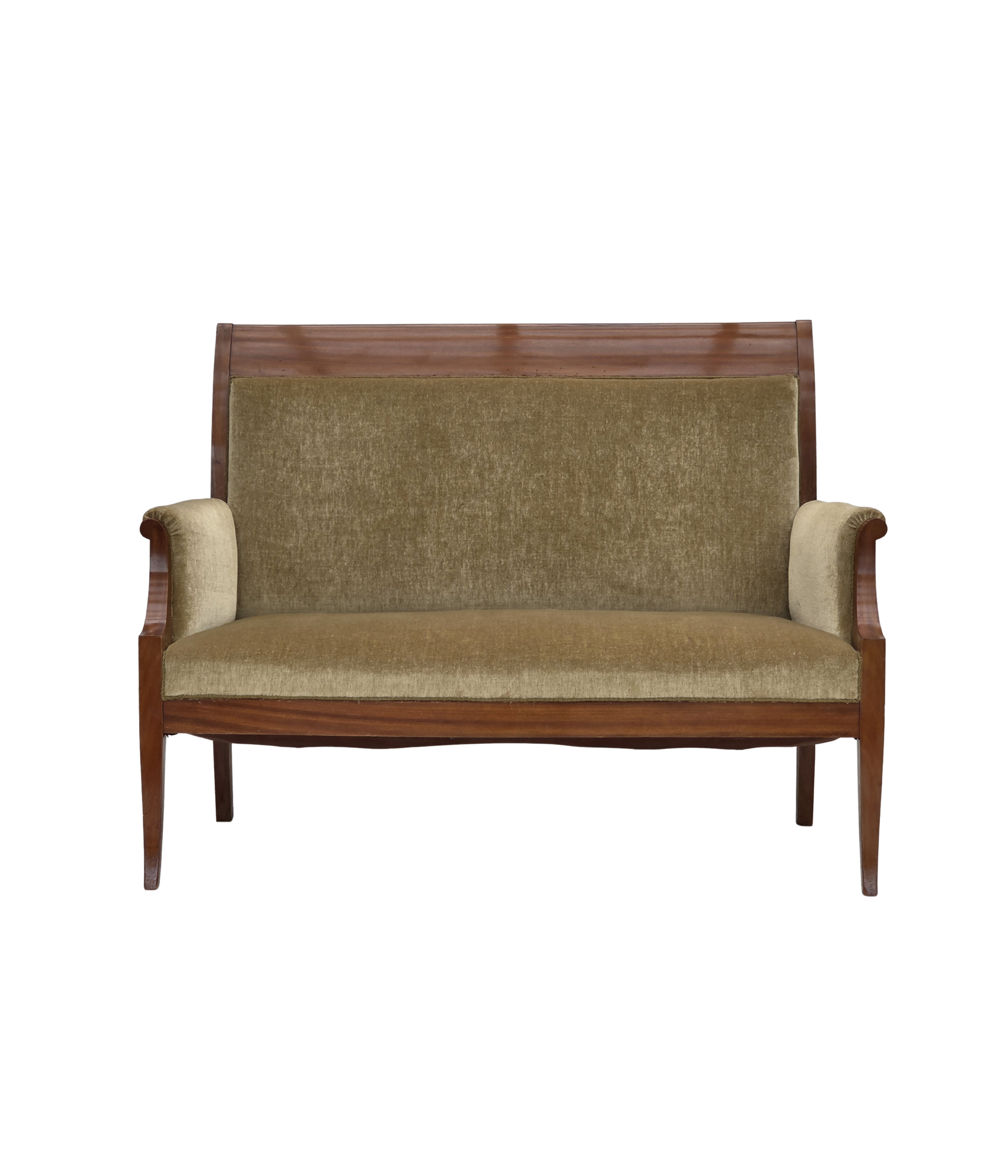 Danish_High-Back_Two-Seater_Sofa_in_Green_Velour_and_Teak,_Denmark,_1950s