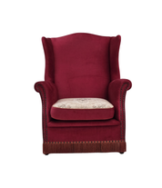 Danish_Highback_Armchair_in_Red_Velour_and_Ash_Wood_with_Reversible_Cushion,_Denmark,_1970s