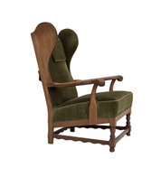 Danish_Highback_Wingback_Armchair_in_Green_Velour_and_Oak,_Denmark,_1960s