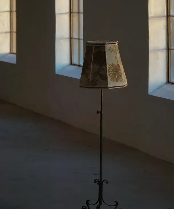 Danish_Iron_Floor_Lamp_with_Tripod_Base_and_Floral_Shade