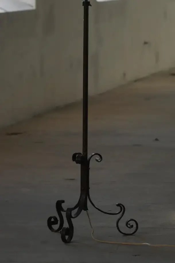 Danish_Iron_Floor_Lamp_with_Tripod_Base_and_Floral_Shade
