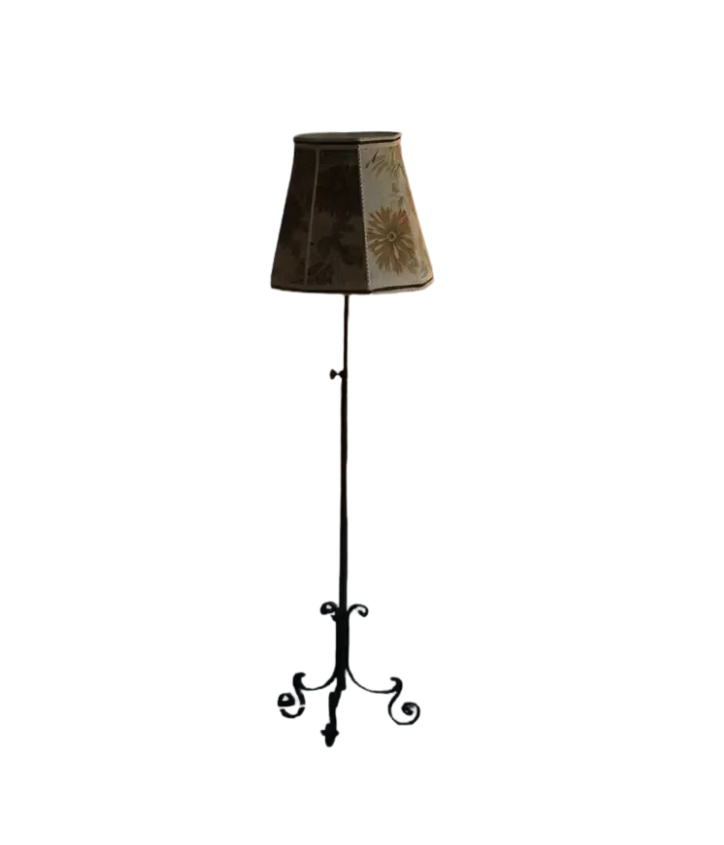 Danish_Iron_Floor_Lamp_with_Tripod_Base_and_Floral_Shade