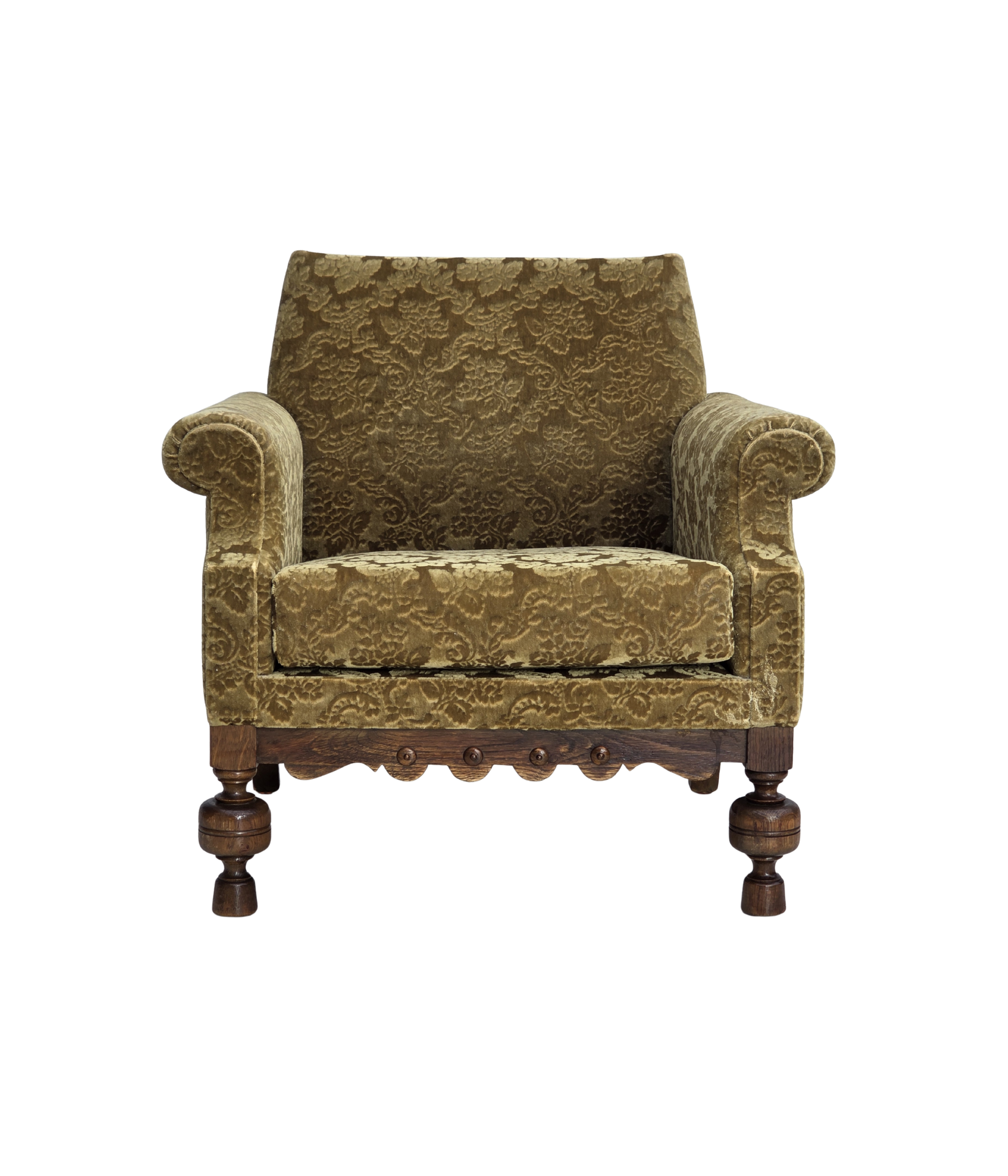 Danish_Mid-Century_Modern_Carved_Oak_Armchair_with_Original_Green_Velour_Upholstery,_circa_1965-1970