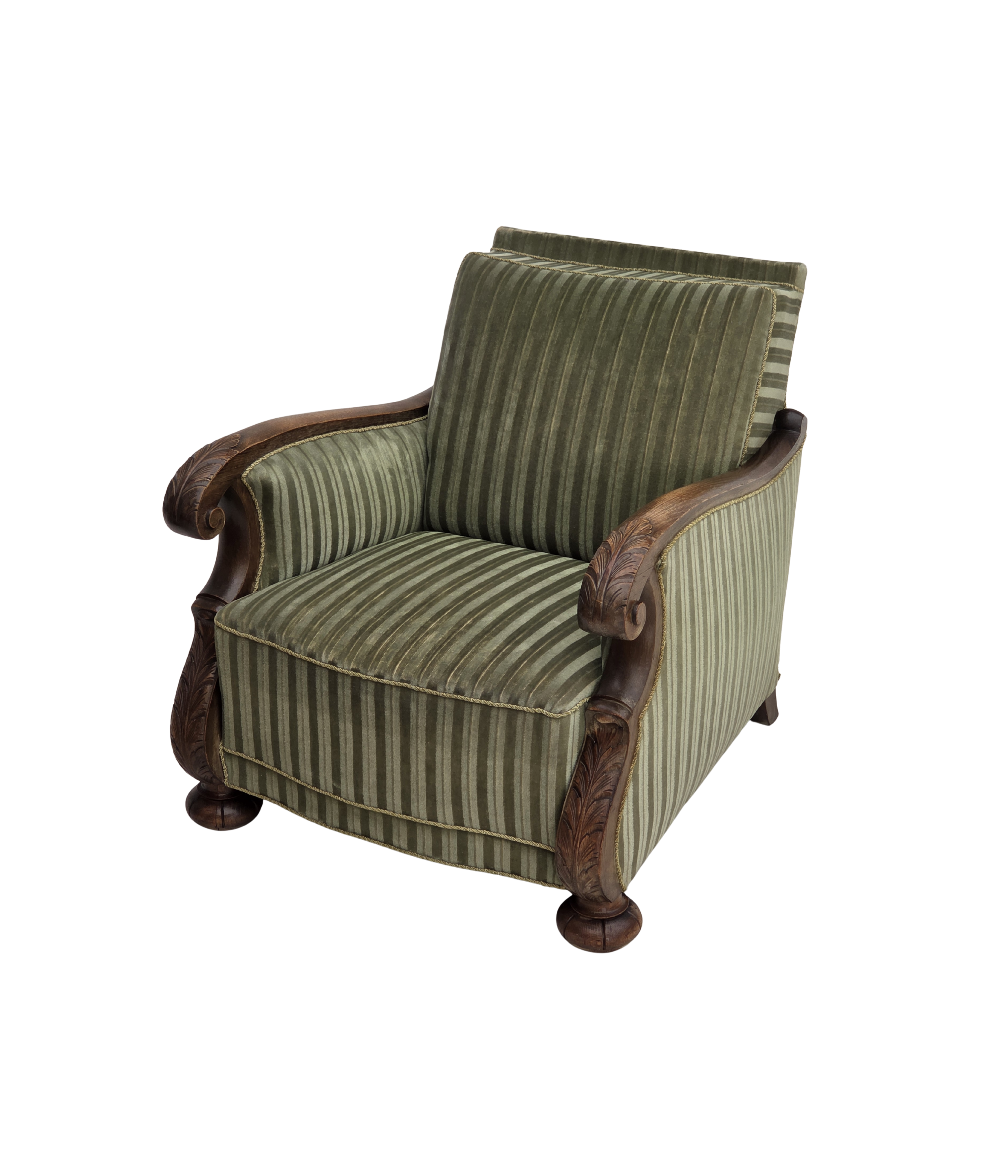 Danish_Mid-Century_Modern_Carved_Oak_Lounge_Armchair_with_Original_Green_Velour_Upholstery,_1950s