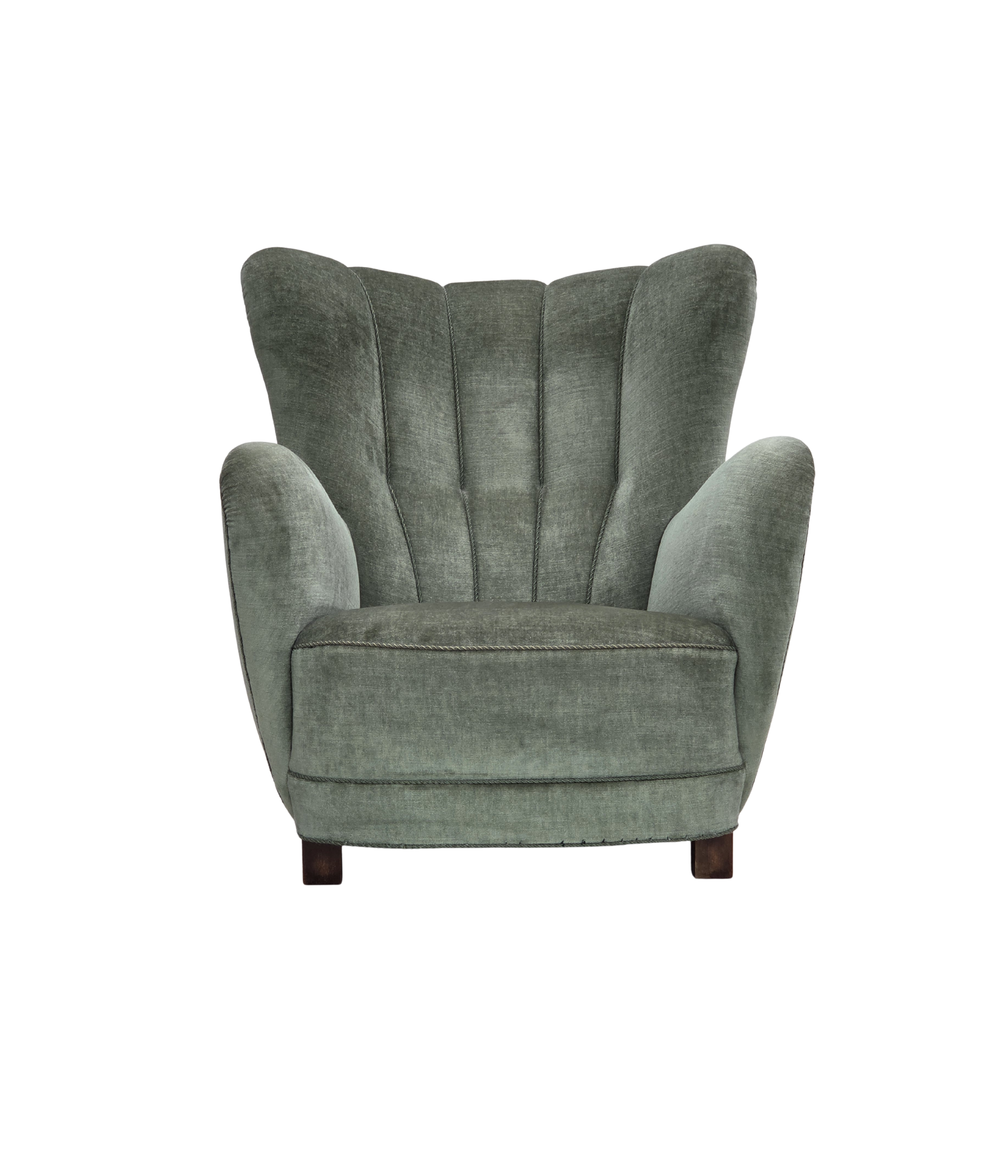 Danish_Mid-Century_Modern_High-Back_Lounge_Chair_with_Green_Velour_Upholstery_and_Ash_Legs,_1960s