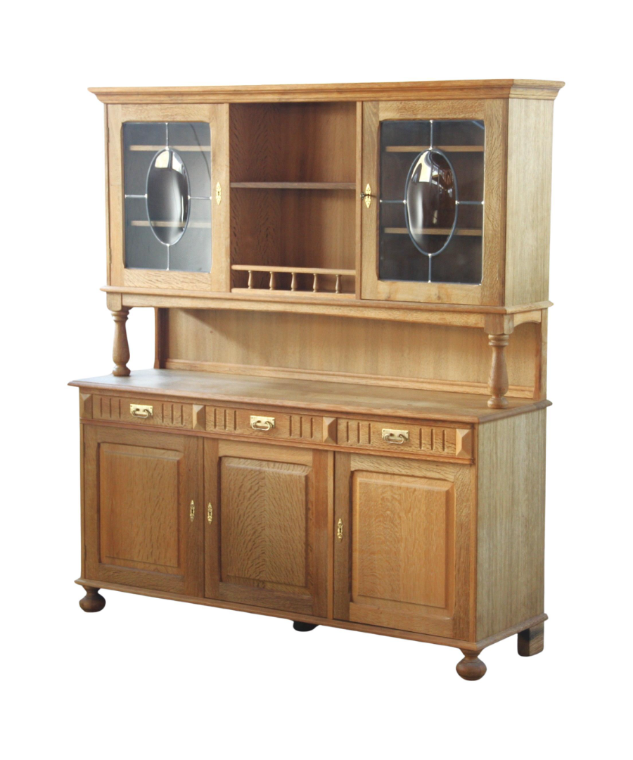 Danish_Mid-Century_Modern_Light_Oak_Display_Cabinet_with_Glass_Doors_and_Crown_Glass_Detail,_20th_Century