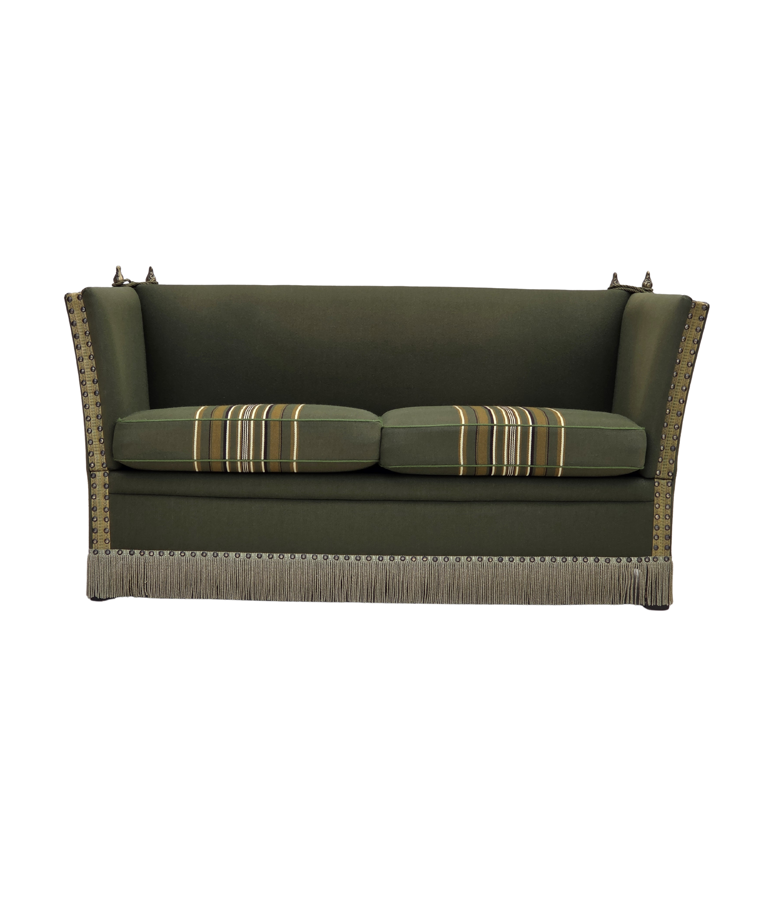 Danish_Mid-Century_Modern_Spanish-Style_Drop-Arm_Two-Seater_Sofa_with_Green_Wool_Upholstery,_1970s