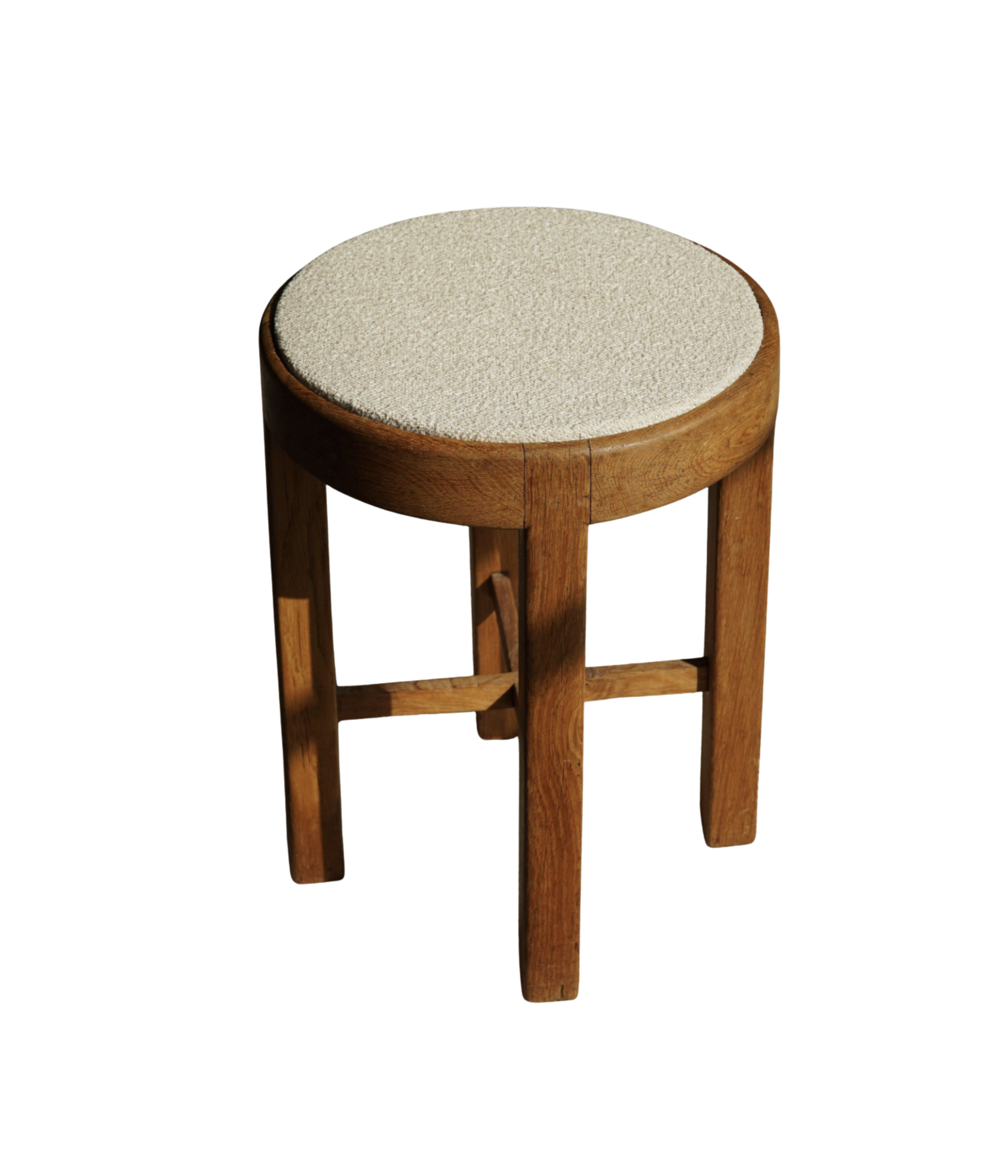 Danish_Mid_Century_Stool_in_Oak_and_Reupholstered_Seat_in_Bouclé,_1950s