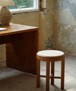 Danish_Mid_Century_Stool_in_Oak_and_Reupholstered_Seat_in_Bouclé,_1950s