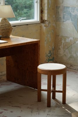 Danish_Mid_Century_Stool_in_Oak_and_Reupholstered_Seat_in_Bouclé,_1950s