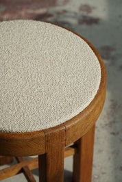 Danish_Mid_Century_Stool_in_Oak_and_Reupholstered_Seat_in_Bouclé,_1950s