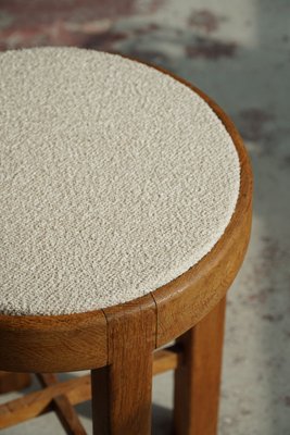 Danish_Mid_Century_Stool_in_Oak_and_Reupholstered_Seat_in_Bouclé,_1950s