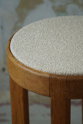 Danish_Mid_Century_Stool_in_Oak_and_Reupholstered_Seat_in_Bouclé,_1950s