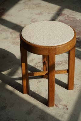 Danish_Mid_Century_Stool_in_Oak_and_Reupholstered_Seat_in_Bouclé,_1950s