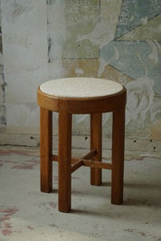 Danish_Mid_Century_Stool_in_Oak_and_Reupholstered_Seat_in_Bouclé,_1950s