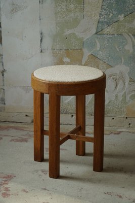 Danish_Mid_Century_Stool_in_Oak_and_Reupholstered_Seat_in_Bouclé,_1950s