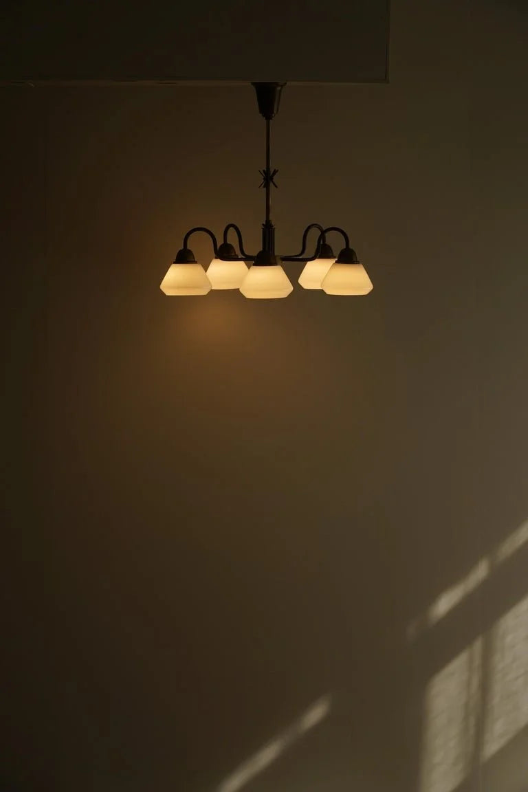 Danish_Modern_5-Headed_Chandelier_in_Opal_Glass_&_Brass,_Art_Deco,_1940s
