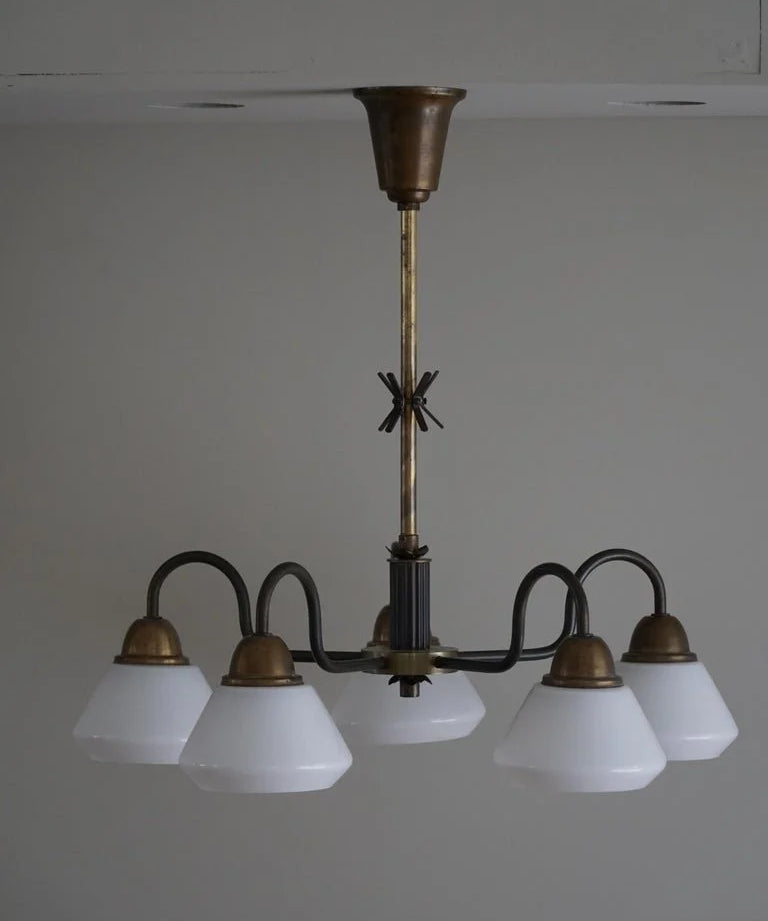 Danish_Modern_5-Headed_Chandelier_in_Opal_Glass_&_Brass,_Art_Deco,_1940s