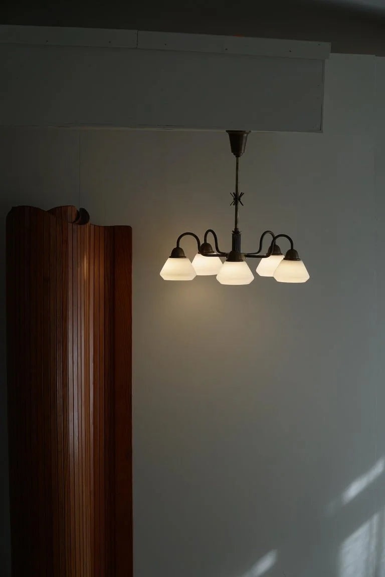 Danish_Modern_5-Headed_Chandelier_in_Opal_Glass_&_Brass,_Art_Deco,_1940s