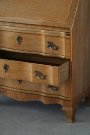 Danish_Modern_Oak_Drop_Front_Secretary_Desk,_Scandinavian_Bureau_with_Brass_Handles,_1950s